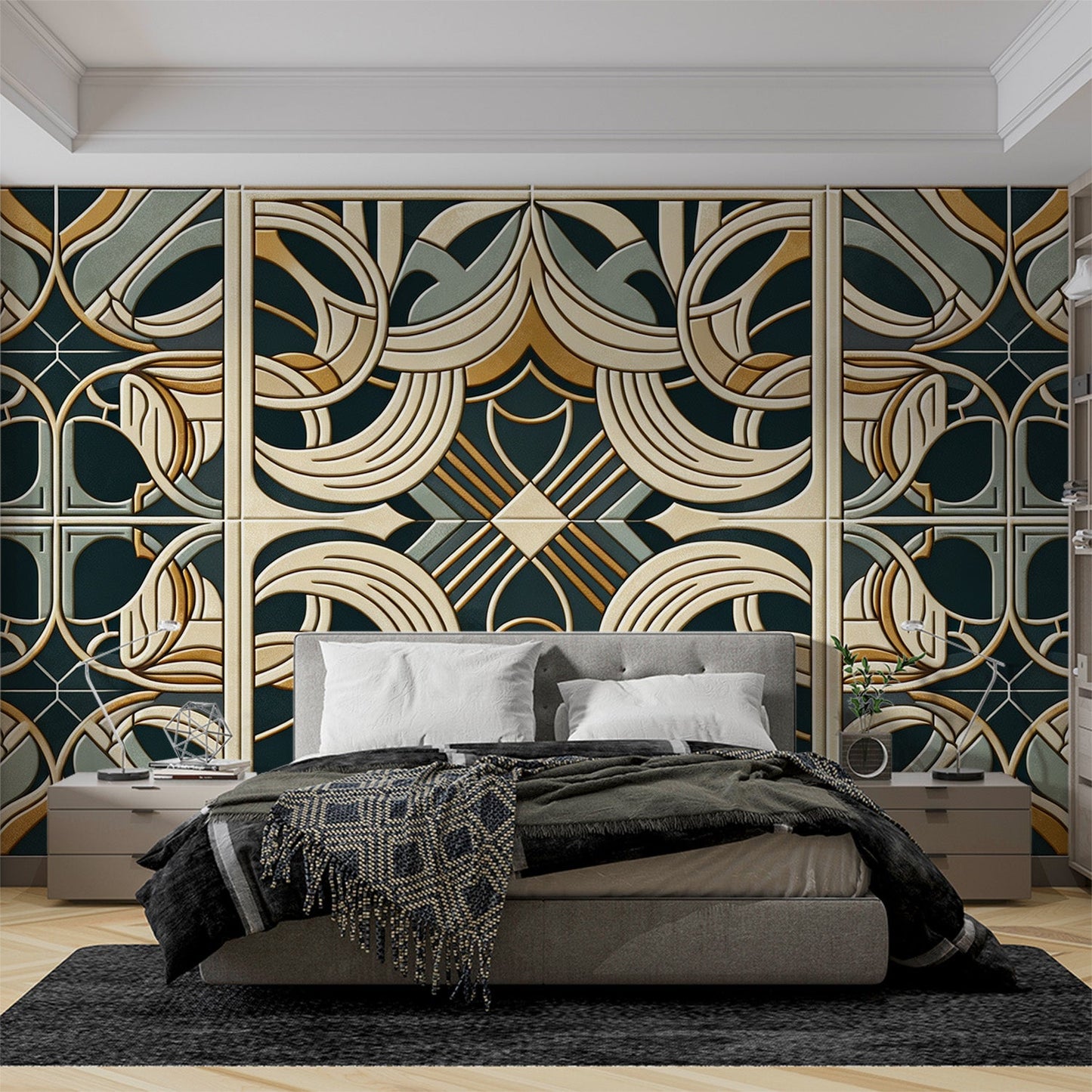 Art Deco Tapete | Abstrakte Zementfliesen