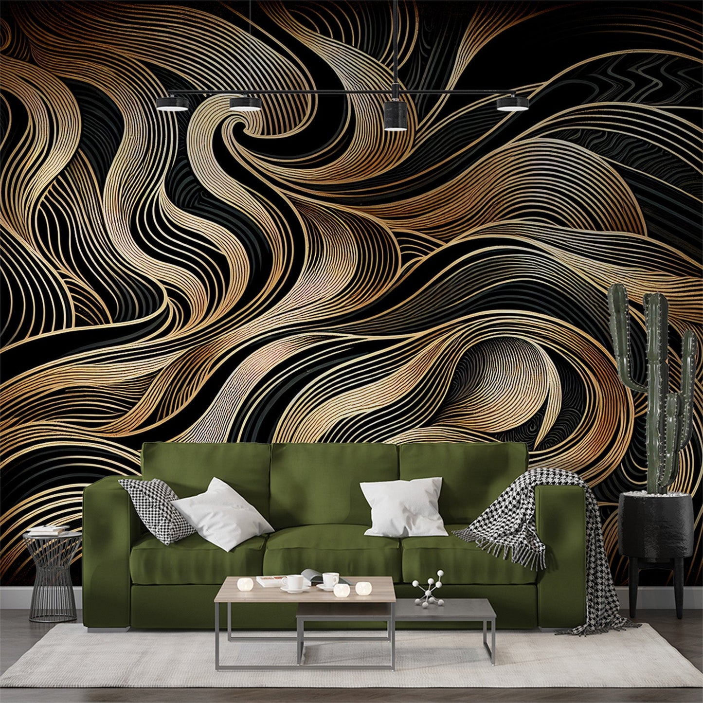 Art Deco Tapete | Abstrakte Schwarz und Gold Form