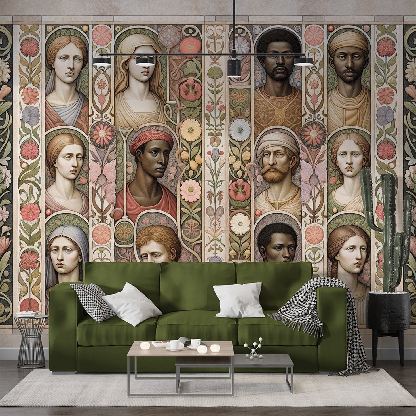 Art Deco Tapete | Altes und Vintage Wandgemälde mit Gesichtern