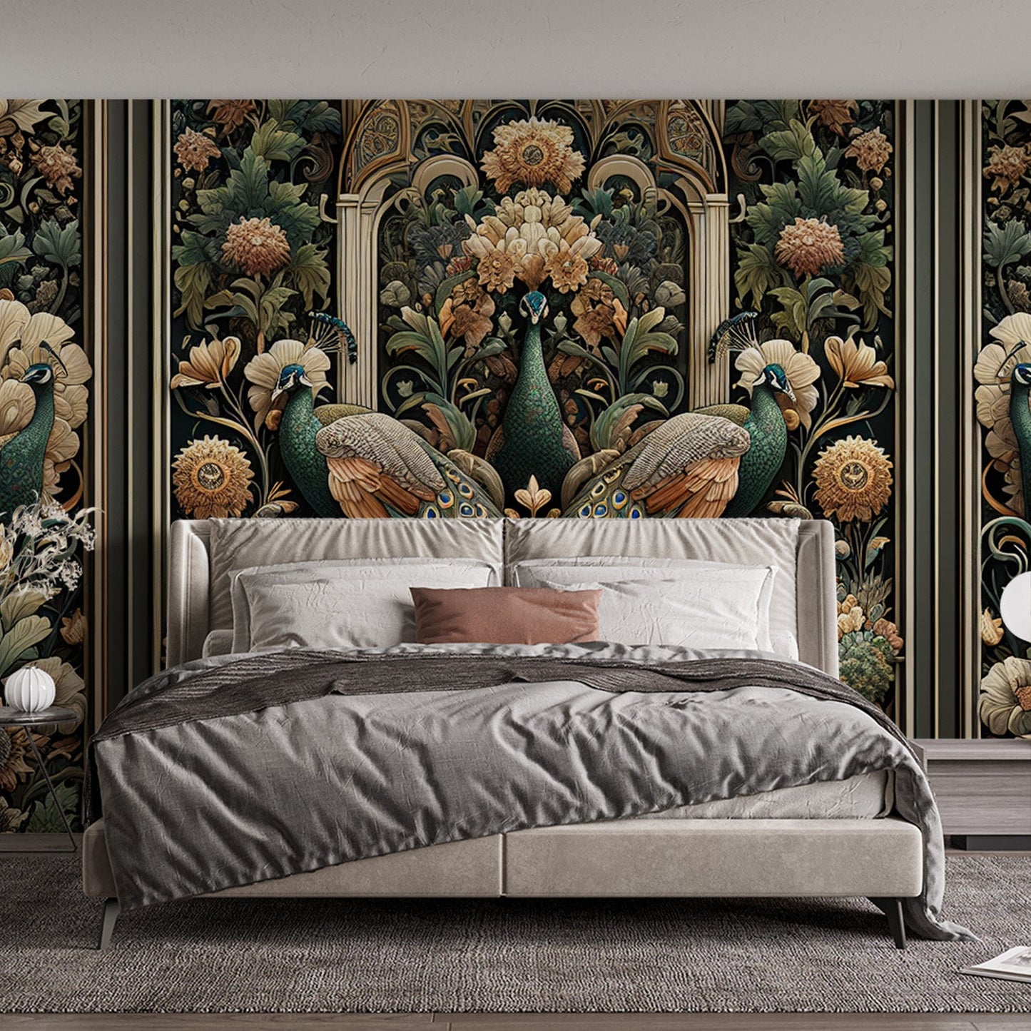 Art Deco Tapete | Vintage Pfauen und abstrakt in einem Bogen