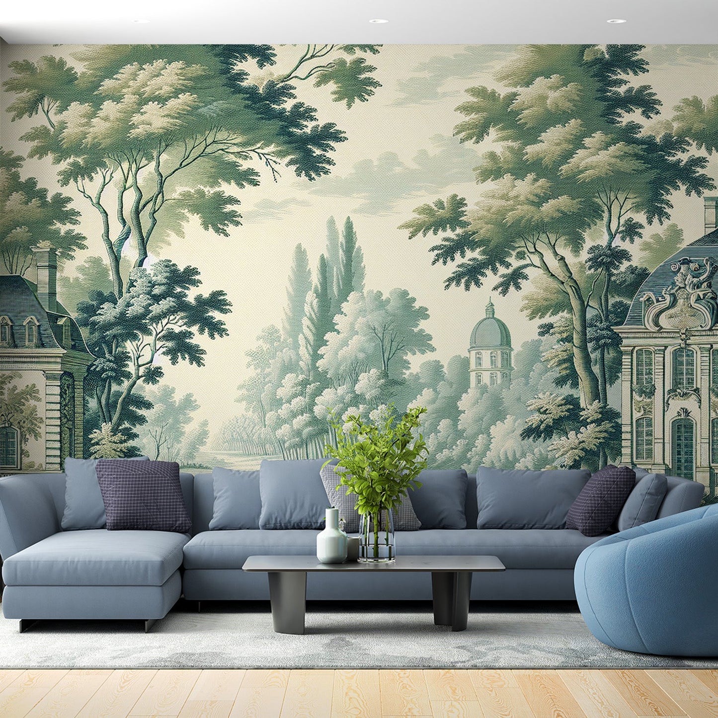 Art Deco Tapete | Toile de Jouy Stil mit königlichem Anwesen