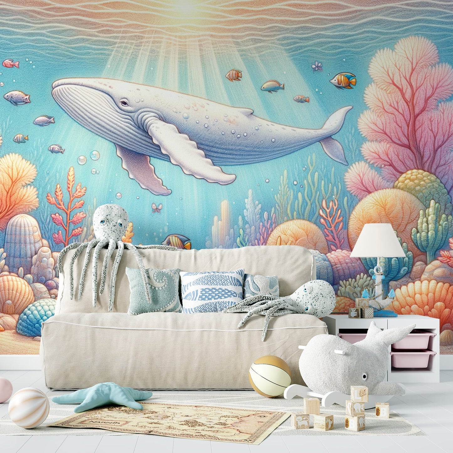 Tapete Wal | Korallen und bunte Fische