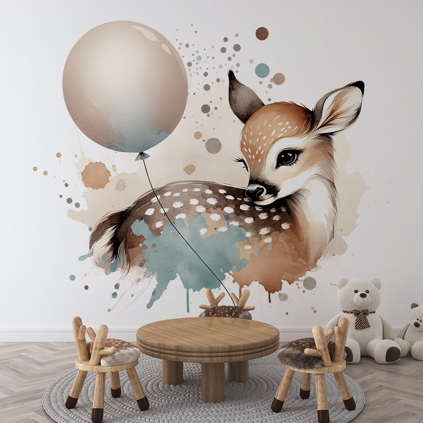 Tapete Hirsch | Aquarell Hirsch und Ballon