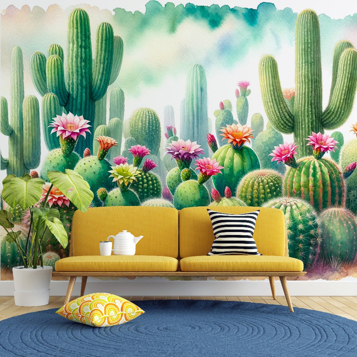 Kaktus Tapete | Aquarellblumen Tapete