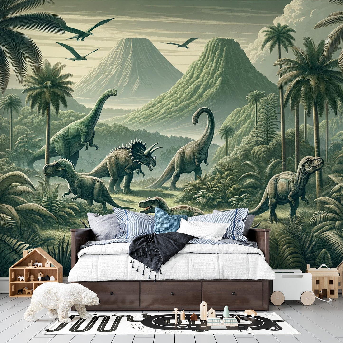 Dinosaurier Tapete | Realistische grüne Landschaft