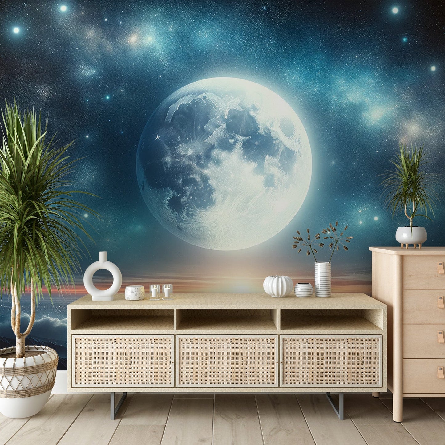 Tapete Stern | Vollmond und Berg Tapete