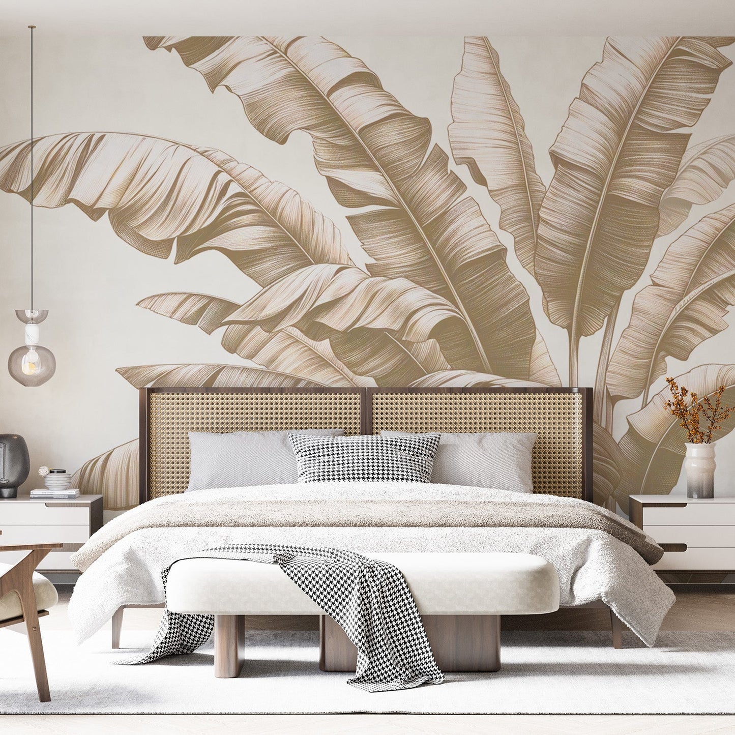 Tapete Blätter beige | Vintage-Stil Bananenblätter-Bouquet