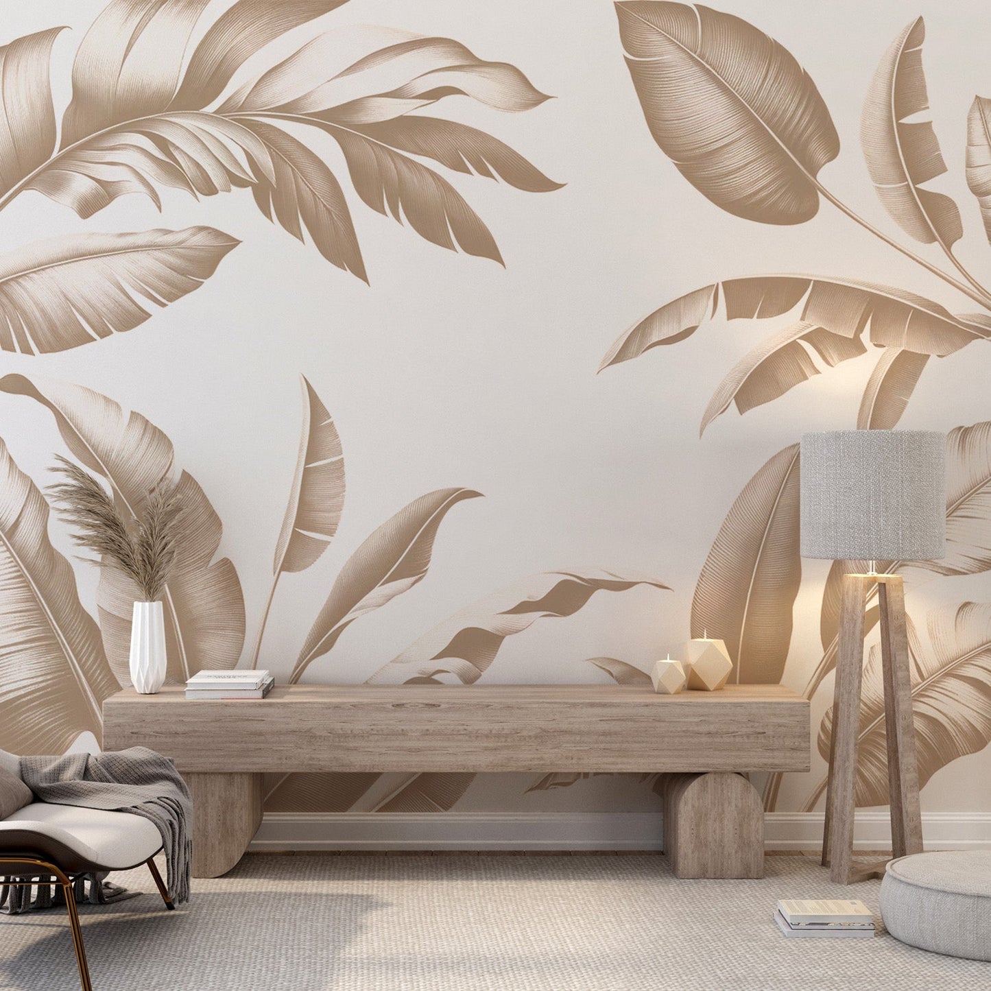Tapete Blätter beige | Zufällige Bananenblätter