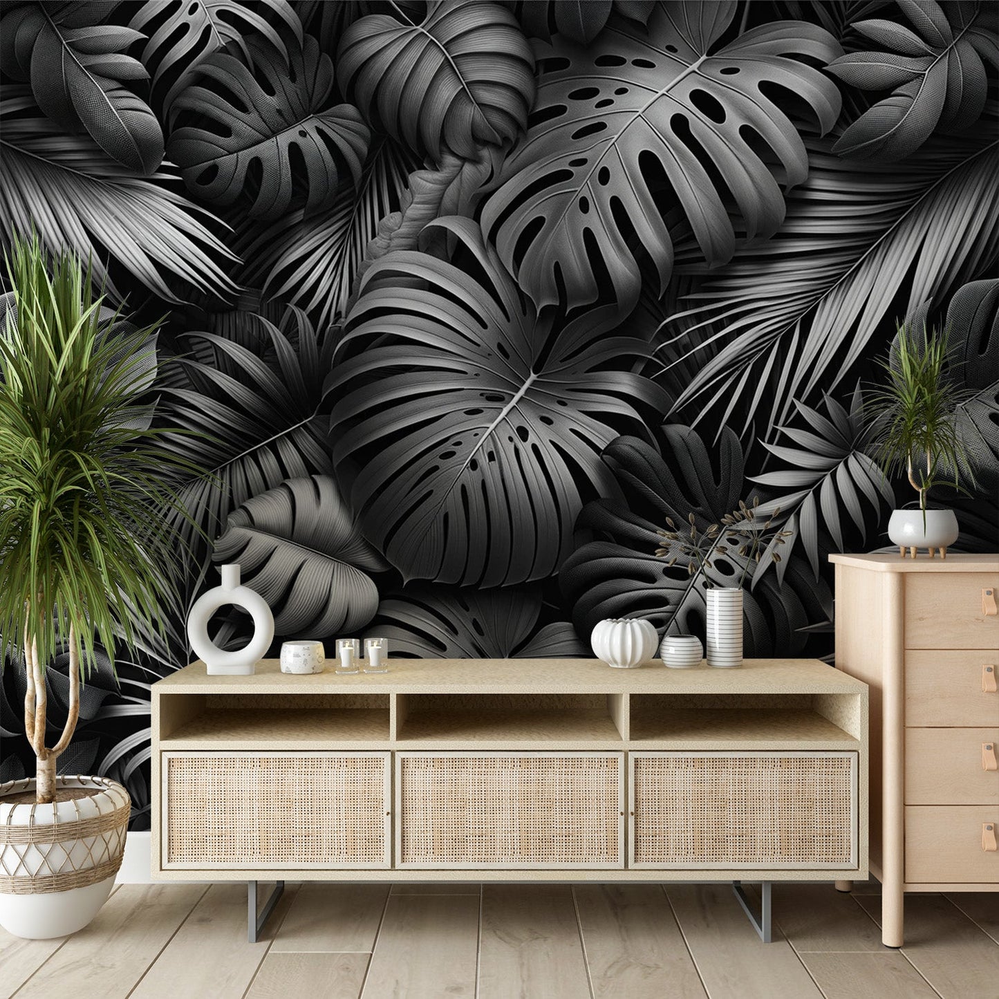 Tapete Blätter | Monstera und Palmenzusammensetzung