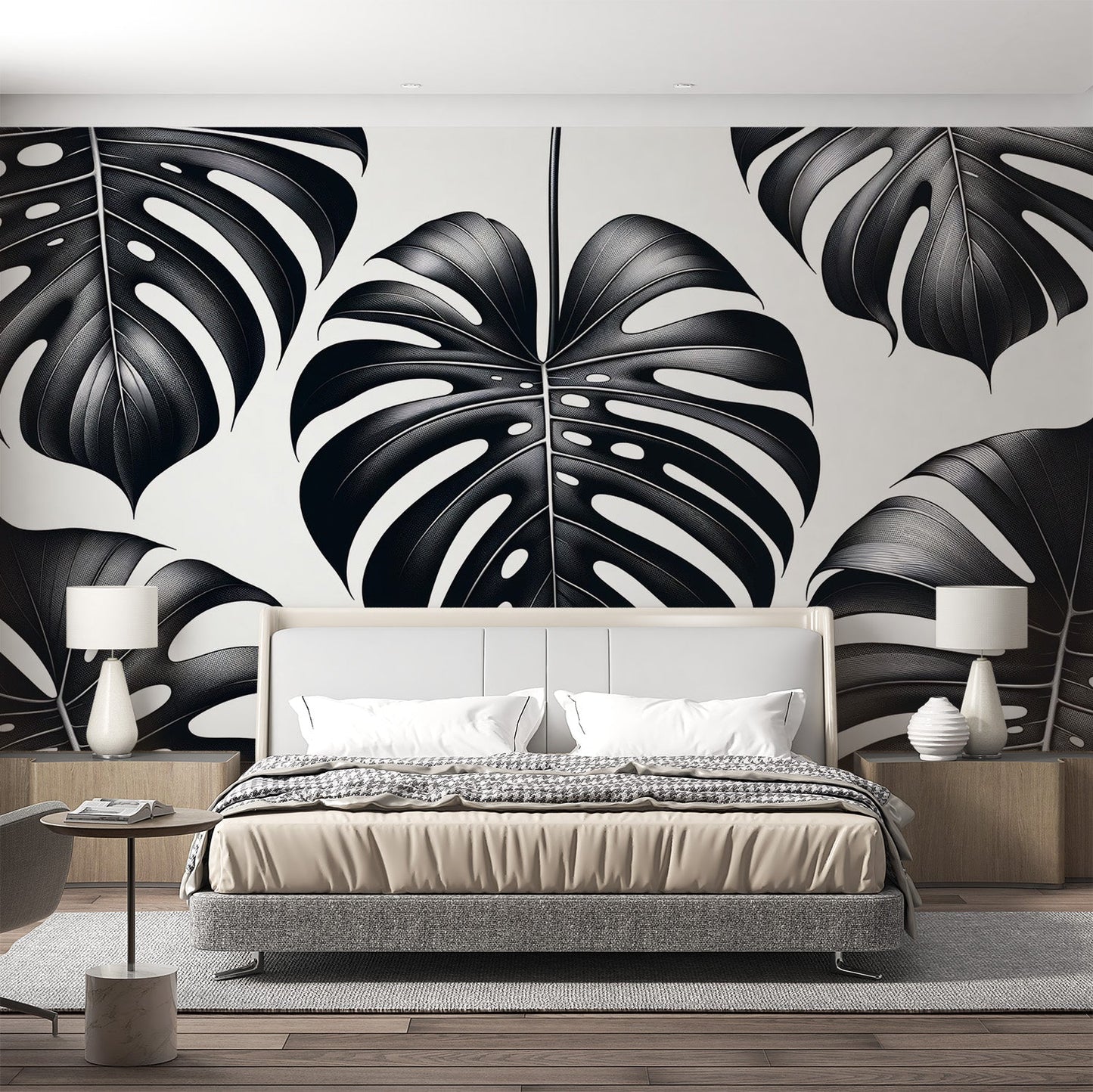 Tapete Blätter | Realistische schwarze Monstera-Blätter