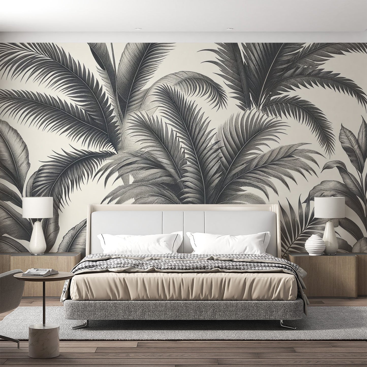 Tapete Blätter | Vintage-Stil helle Hintergrund Palmblätter