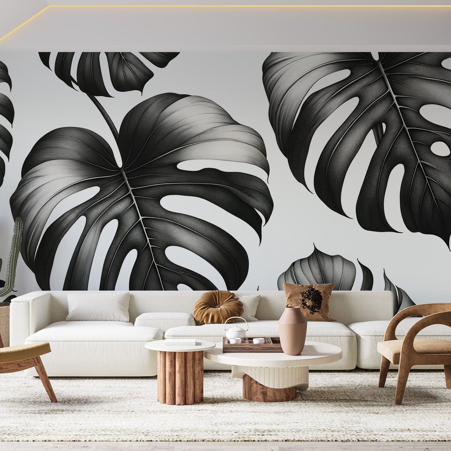 Tapete Blätter | Große schwarze Monstera-Blätter Design