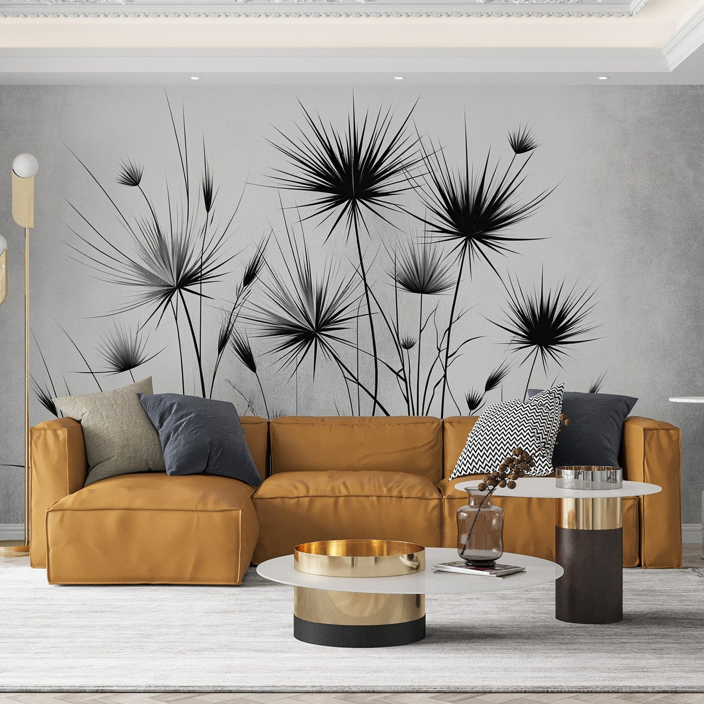 Tapete Blätter | Yucca-Silhouetten auf alter Tapete Hintergrund