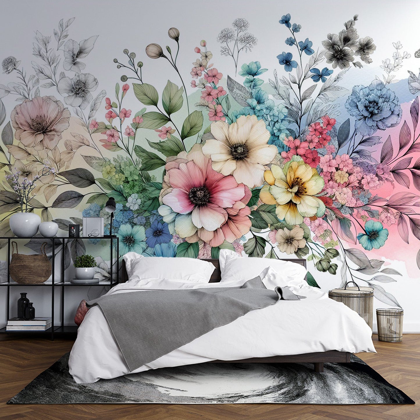 Tapete Blumen | Vintage Blumen und bunte Hintergrund Tapete
