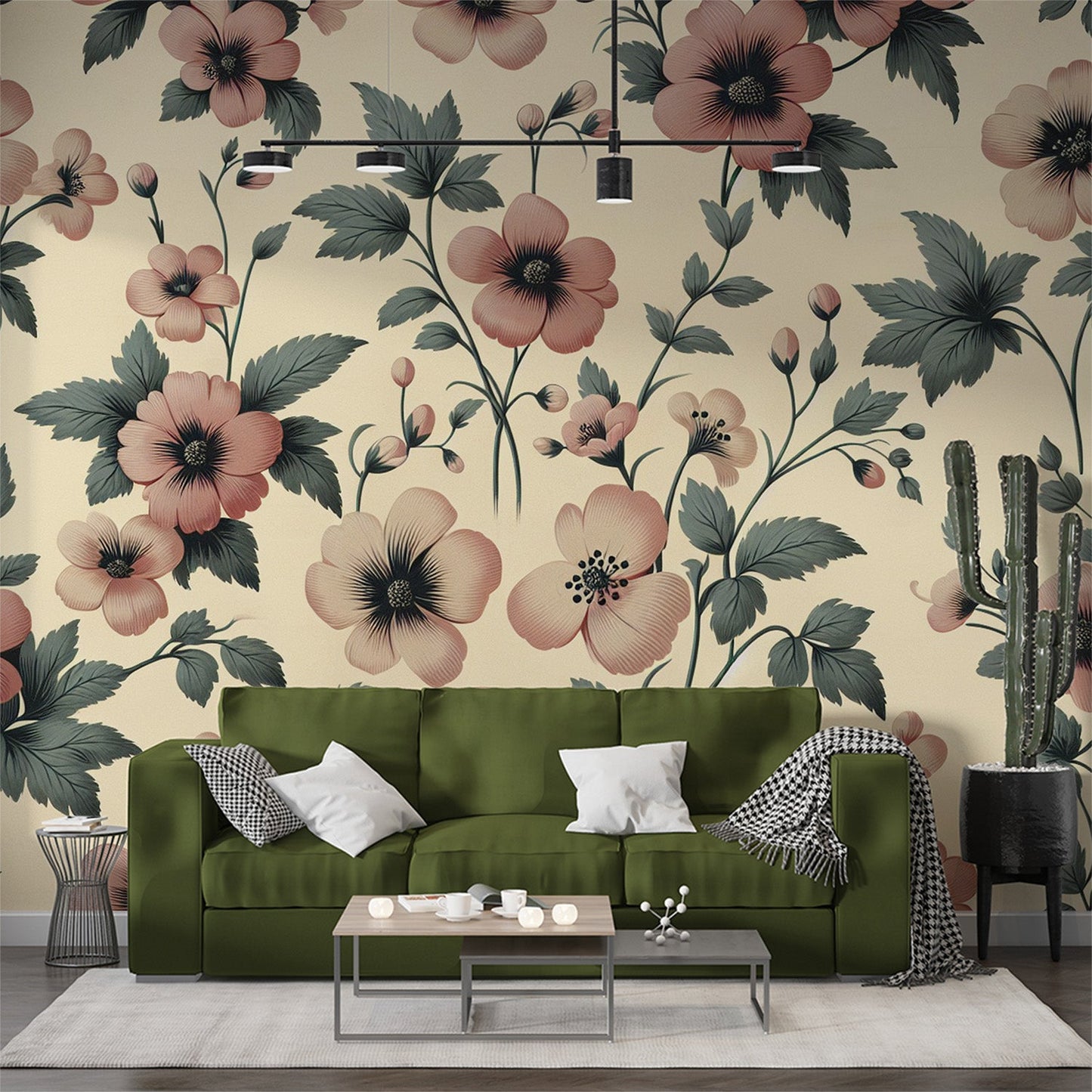 Tapete Blumen | Rote und gelbe Blütenblätter auf bunter Vintage-Tapete