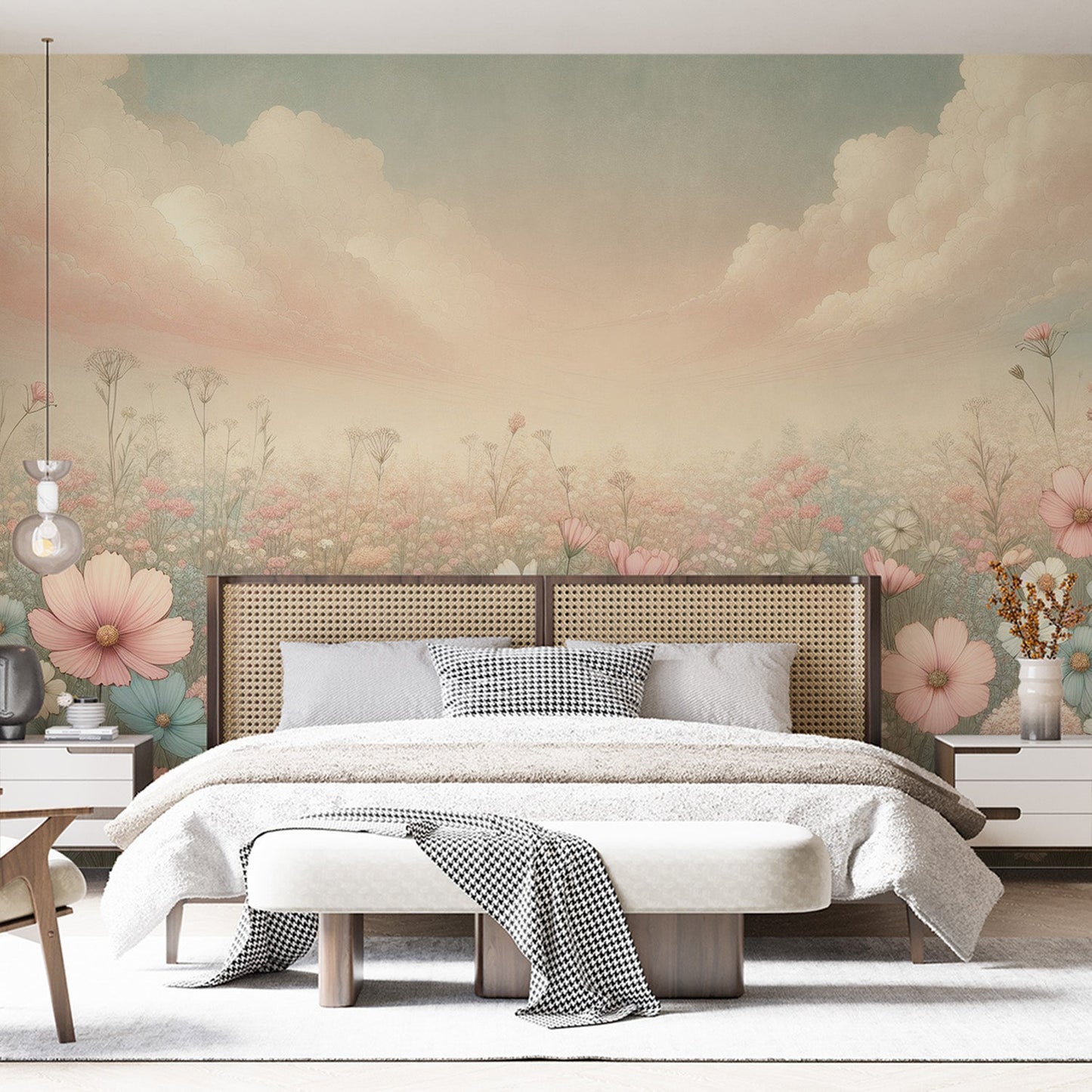 Tapete Blumen Rosa | Feld von blauen, weißen und rosa Magnolien