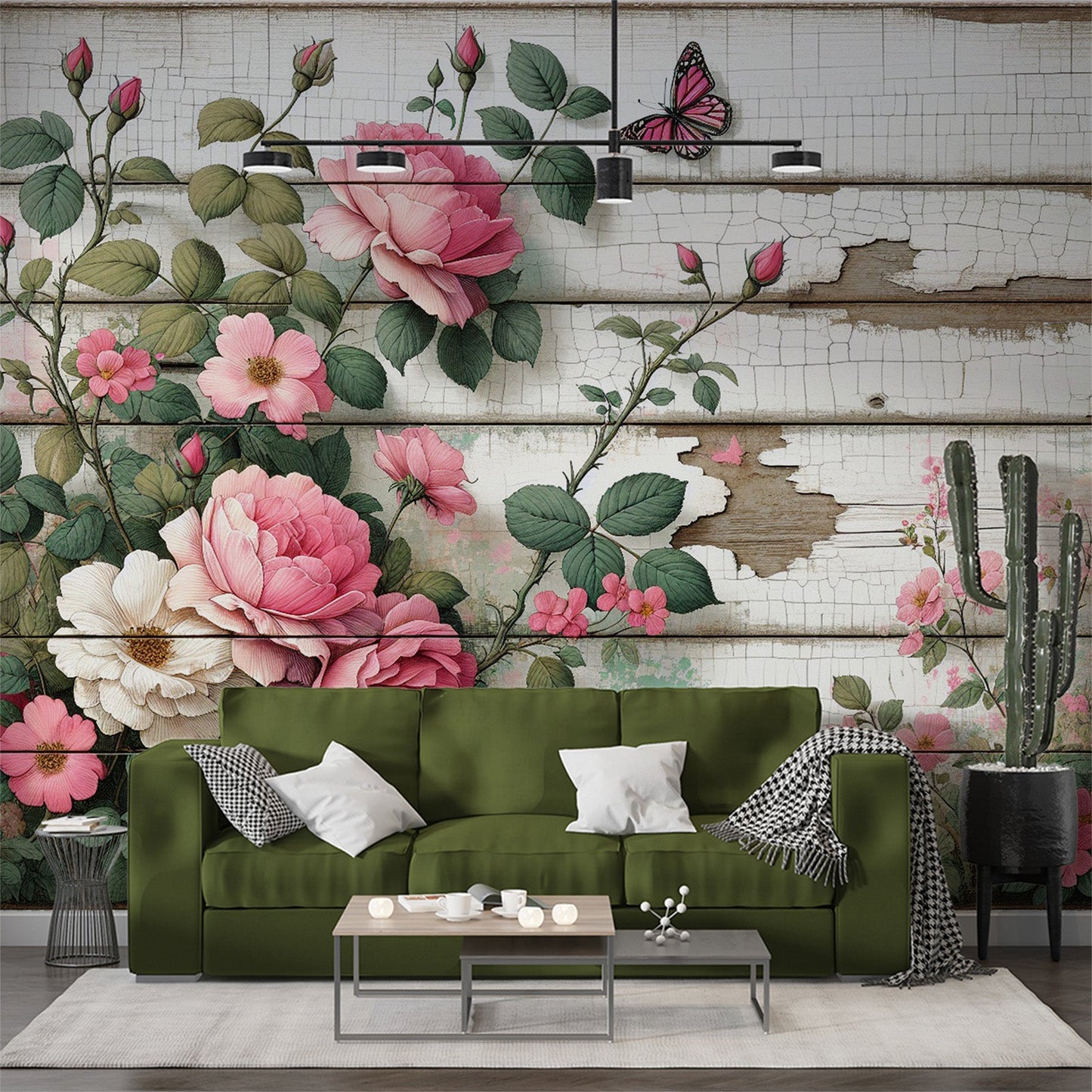 Tapete Blumen Rosa | Rosen auf alter Holztapete