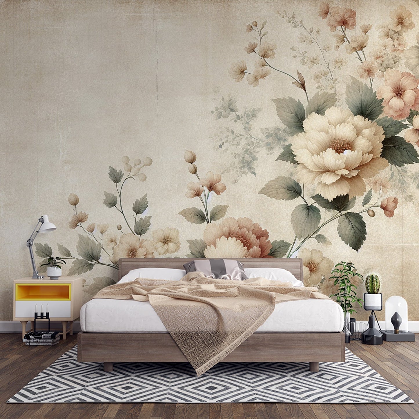 Tapete Blumen Vintage | Vintage-Hintergrund mit weißen und rosa Blumen