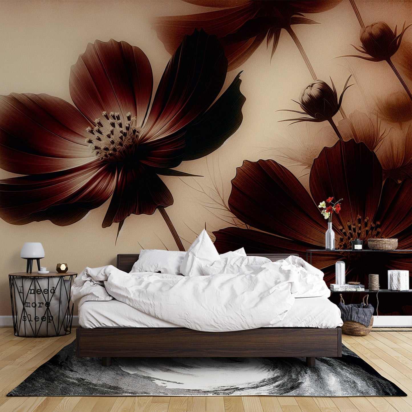 Tapete Blumen Vintage | Rote Blüten und Vintage-Hintergrund