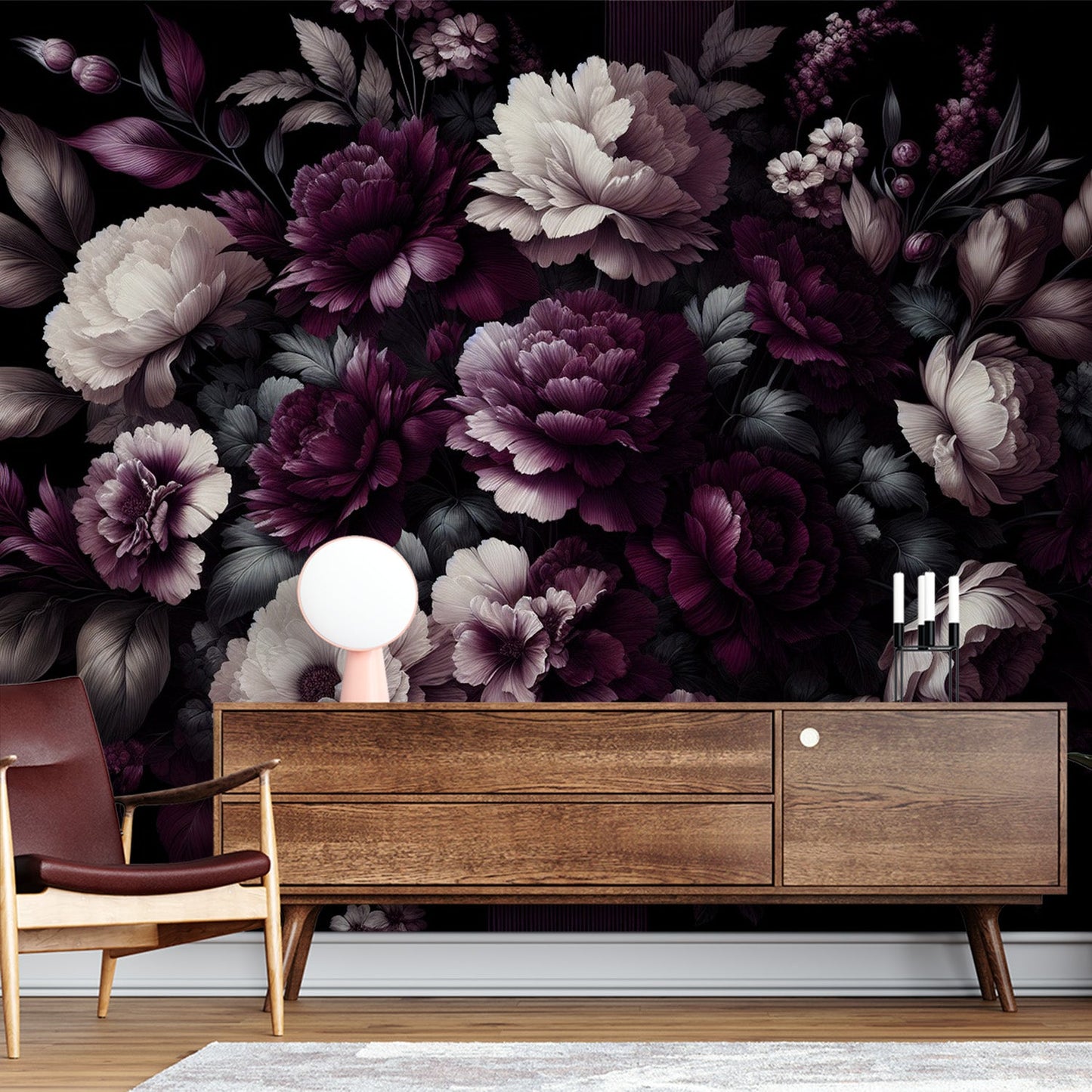 Tapete Blumen Vintage | Lila und weiße Blütenblätter