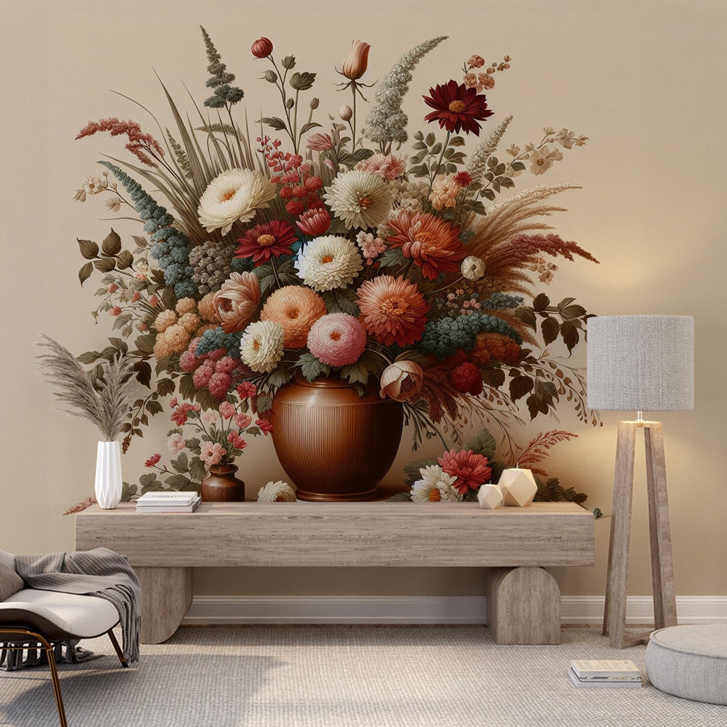 Tapete Blumen Vintage | Blumenvase mit verschiedenen Blumen