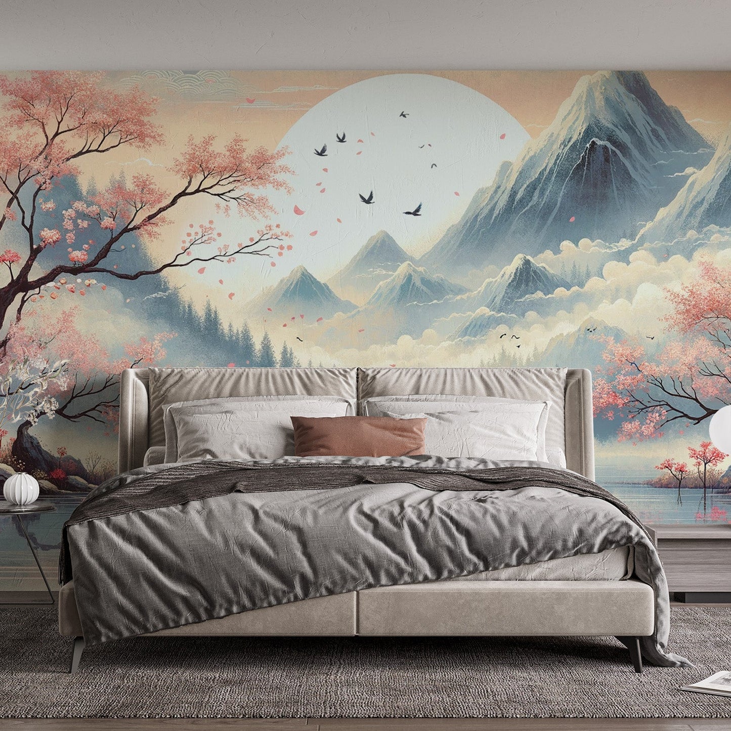 Japanische Tapete | Ruhiger See und Berge in der Landschaft