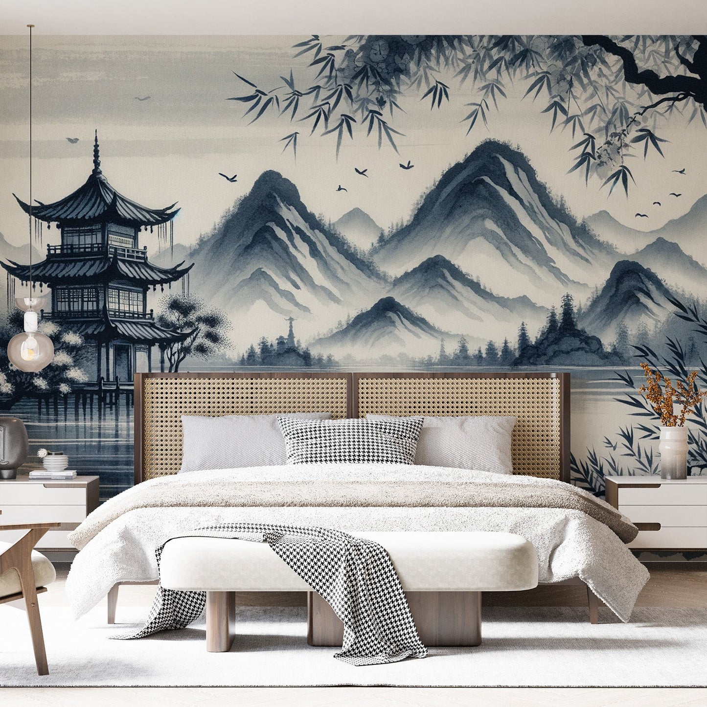 Japanische Tapete | Japanischer Tempel im Aquarell-Design
