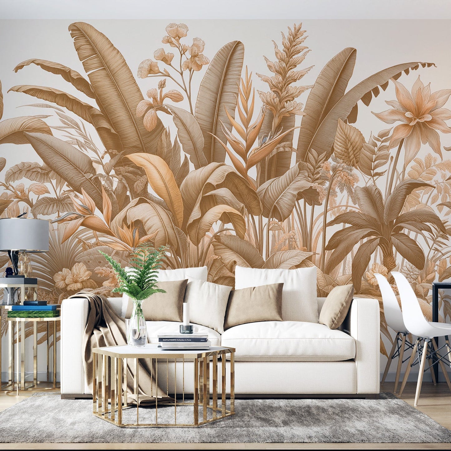 Dschungel Tapete | Blumenmuster Tapete in Beige