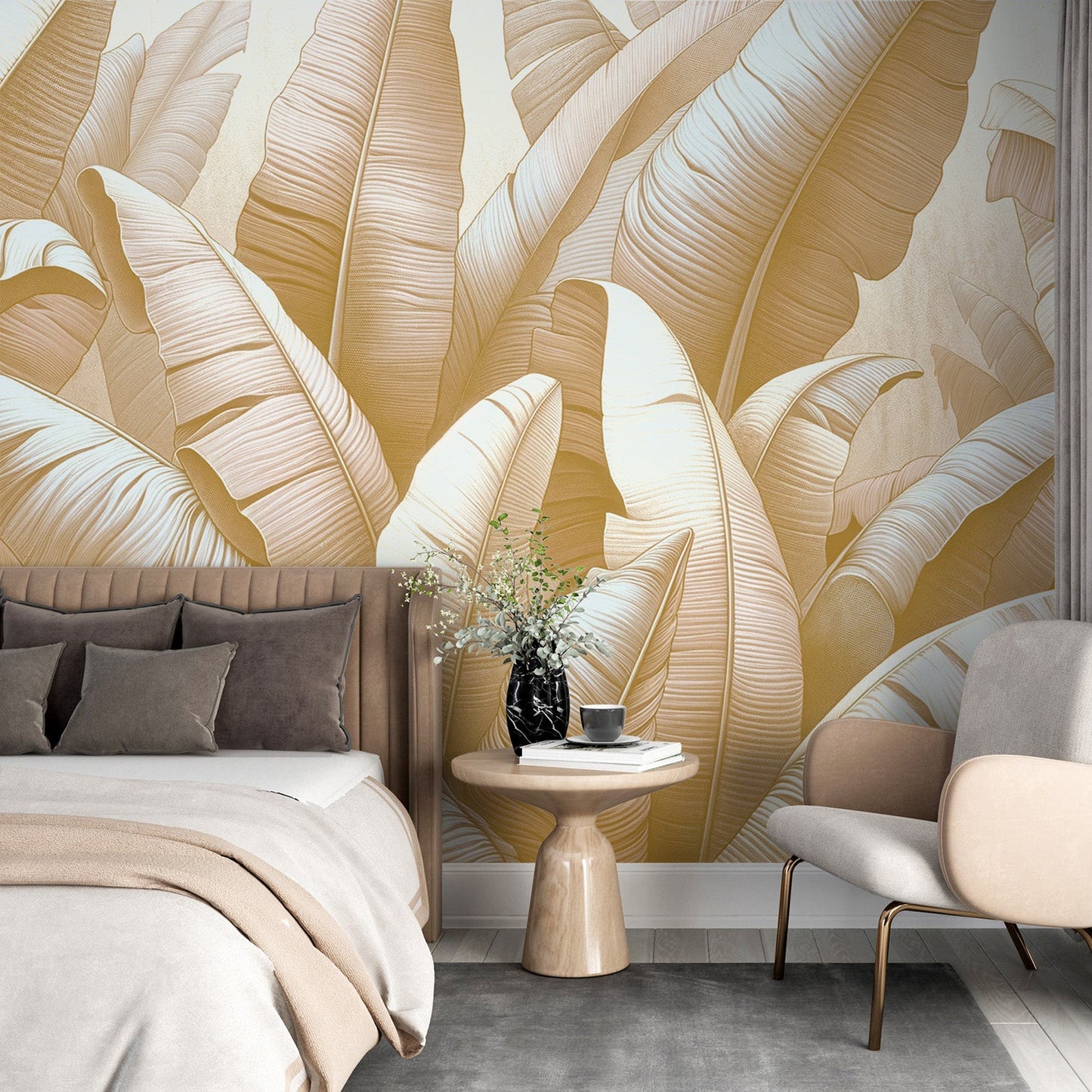 Dschungel Tapete | Beige Bananenblätter Tapete