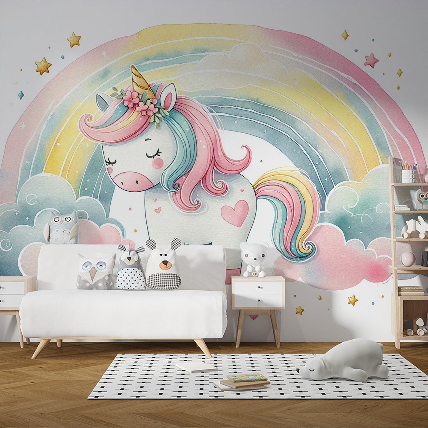Einhorn Tapete | Aquarell und niedliches Regenbogen Einhorn Tapete
