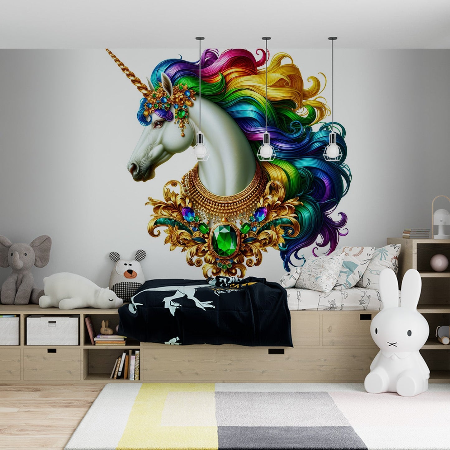 Einhorn Tapete | Schmuck, Saphir und bunte Mähne