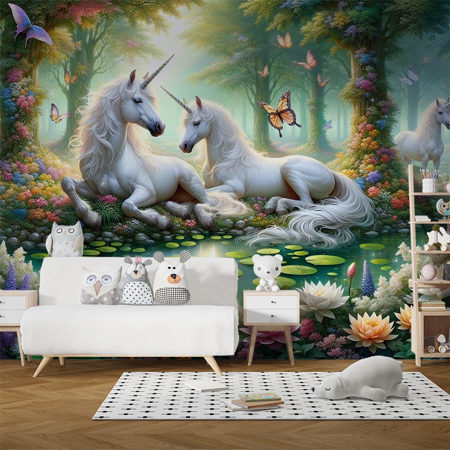 Einhorn Tapete | Schmetterlinge, Teiche und Seerosen Tapete