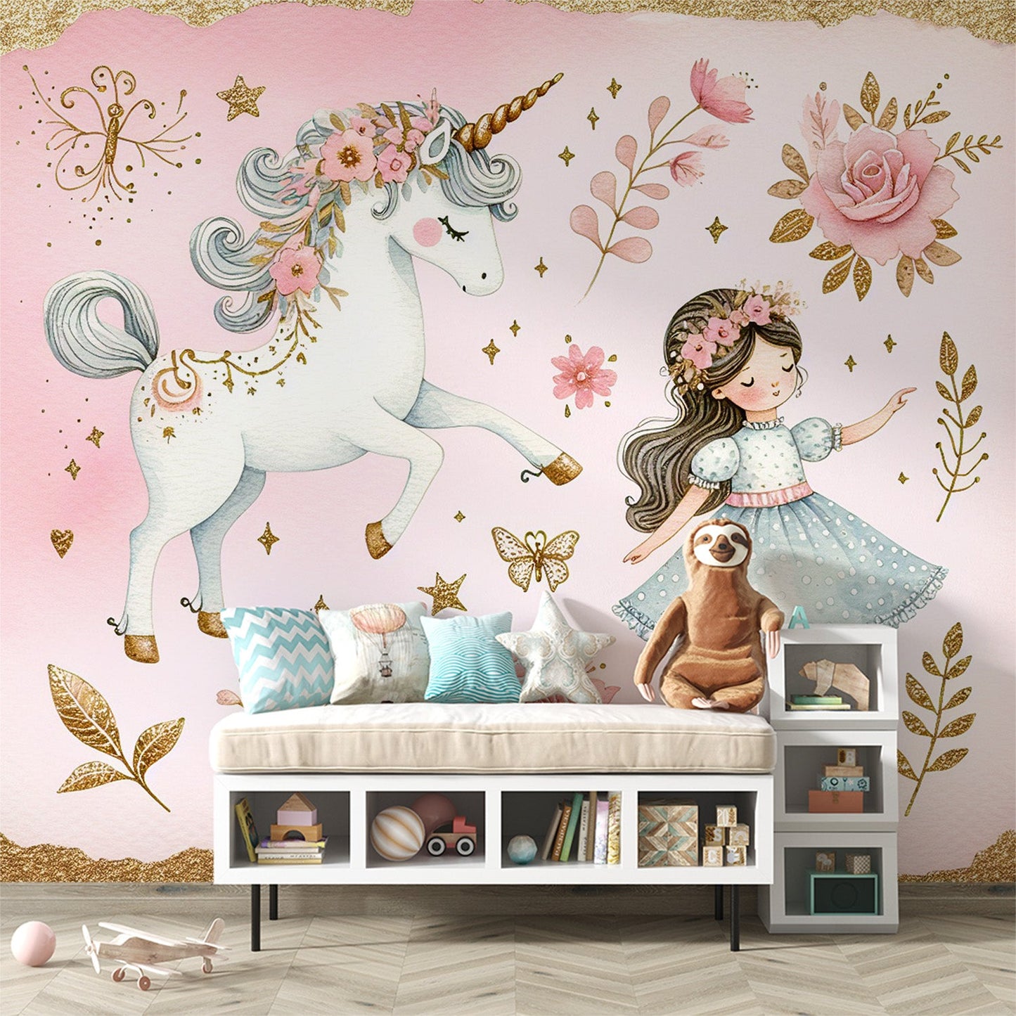 Einhorn Tapete | Mädchen und tanzendes Einhorn