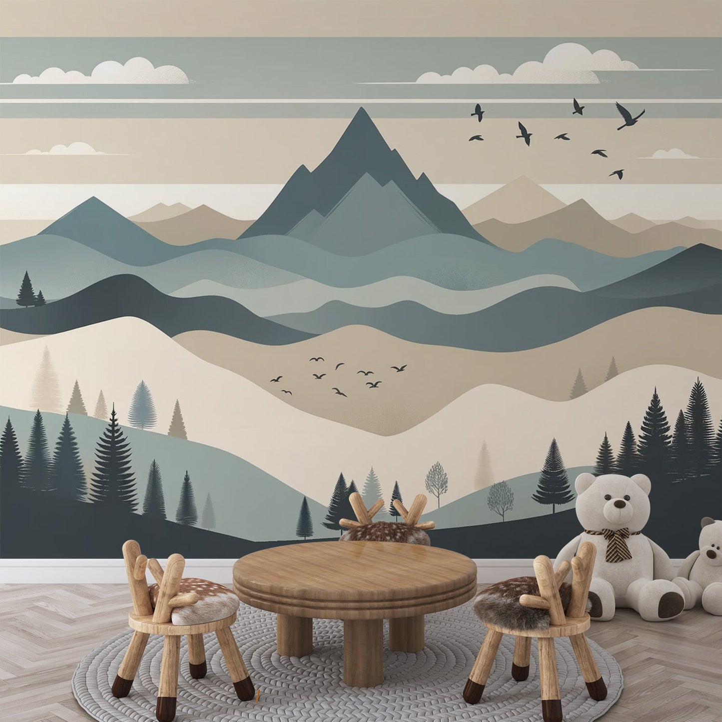 Kindertapete Berge | Neutrale Berglandschaft-Tapete