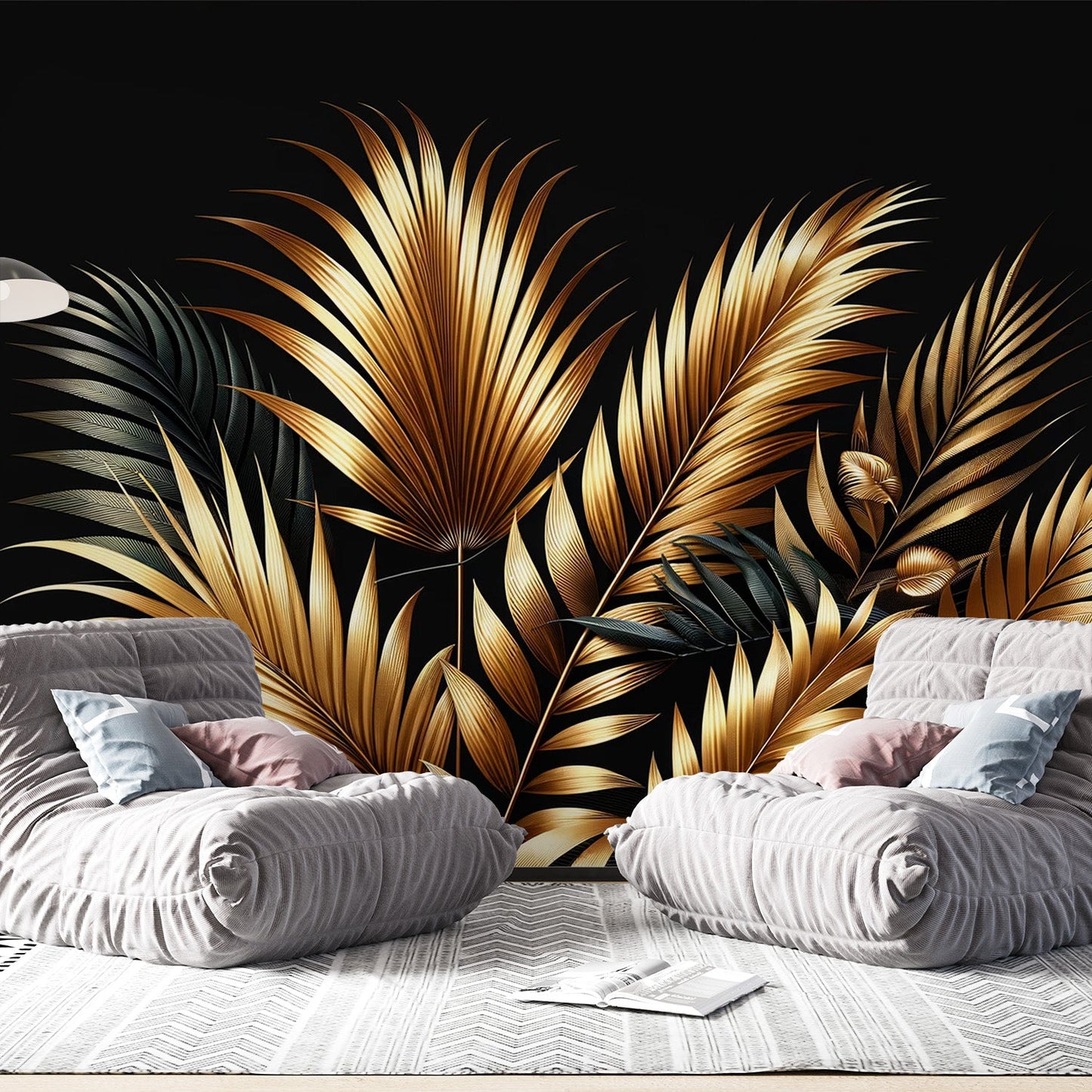 Tapete Schwarz Gold | Palmenblätter-Tapete