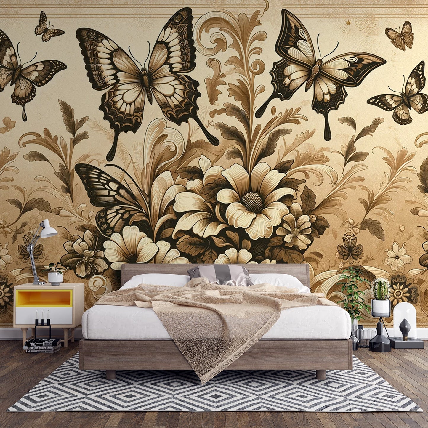 Tapete Schmetterling | Vintage mit Blumen