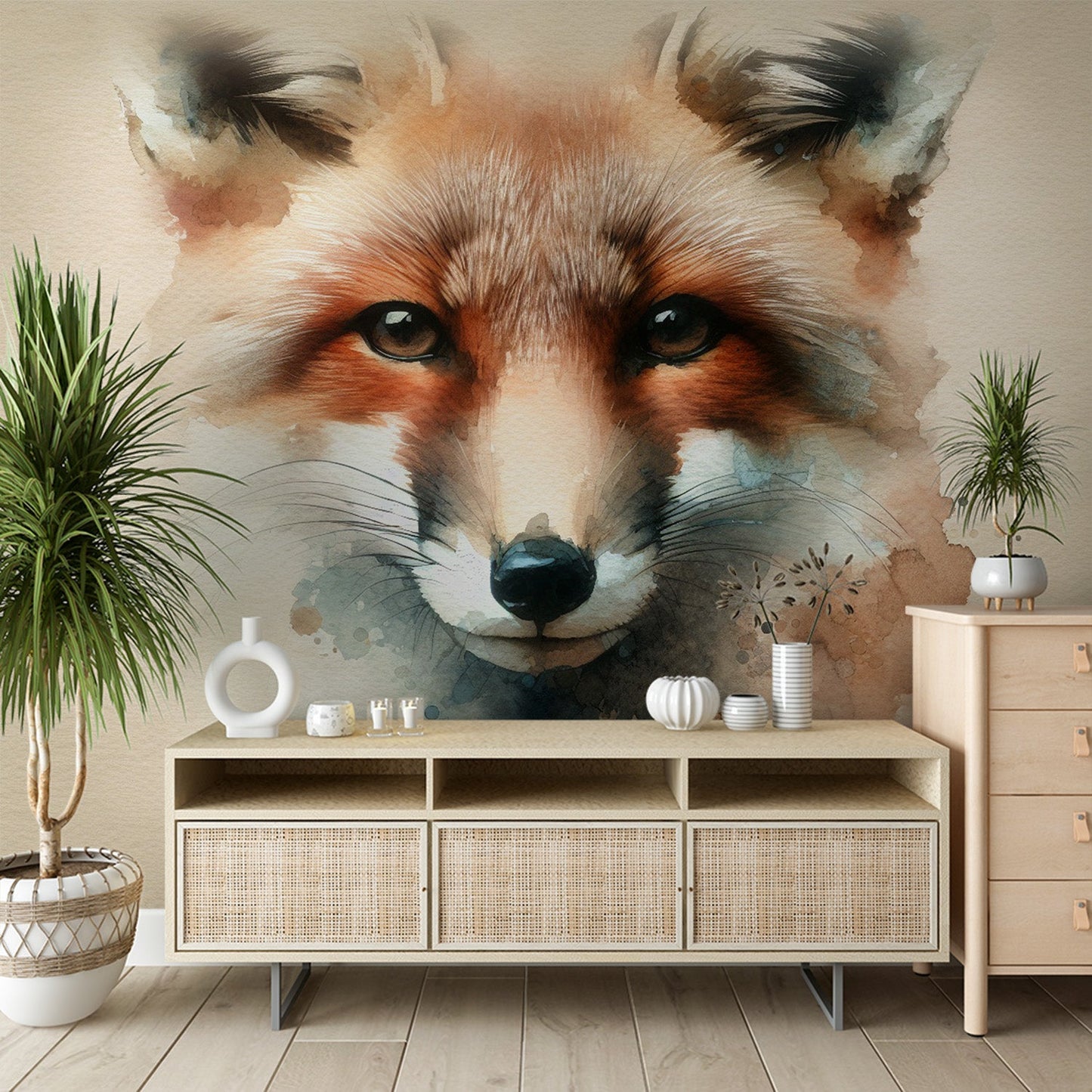 Fuchs Tapete | Aquarell Hintergrund gealtert beige