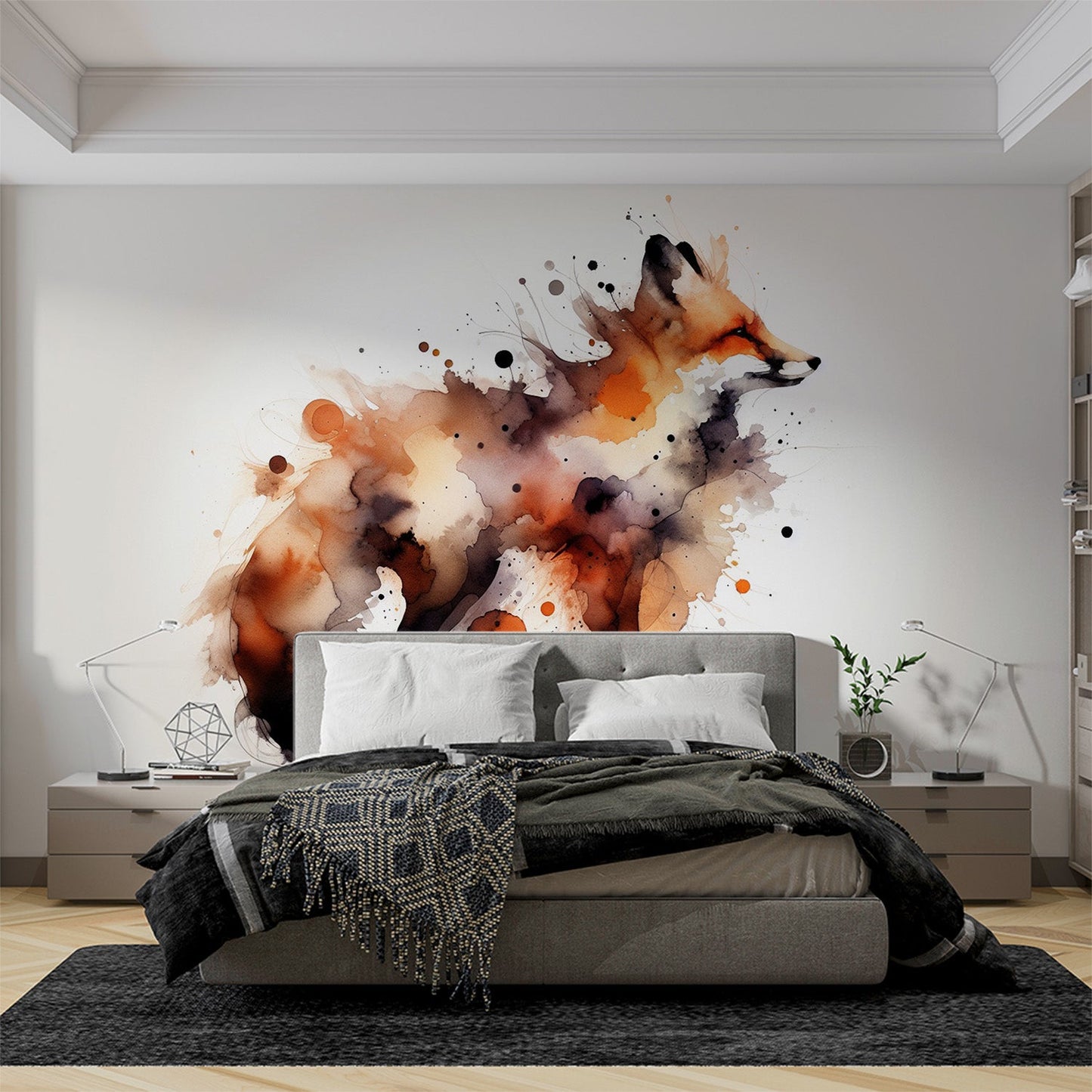 Fuchs Tapete | Aquarell Fuchs auf hellem Hintergrund