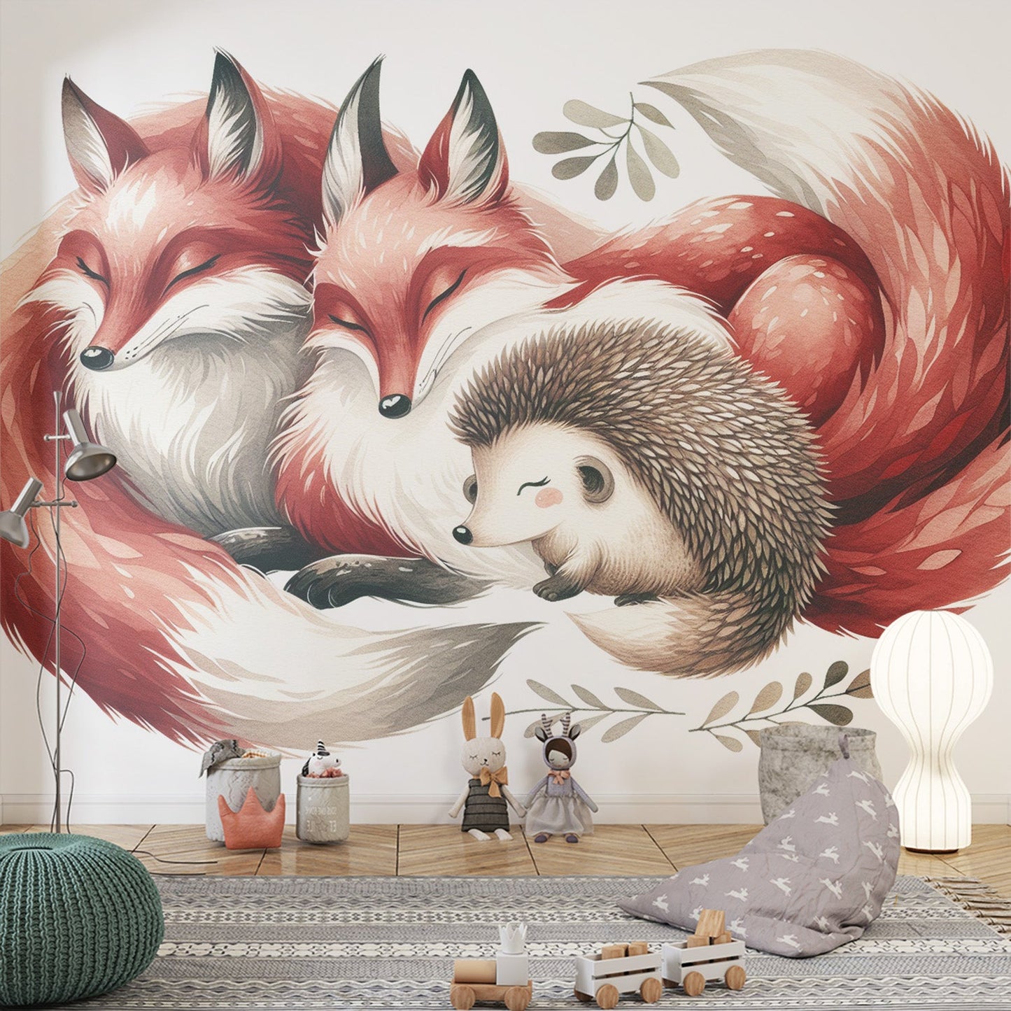 Fuchs Tapete | Fuchspaar mit kleinem Igel