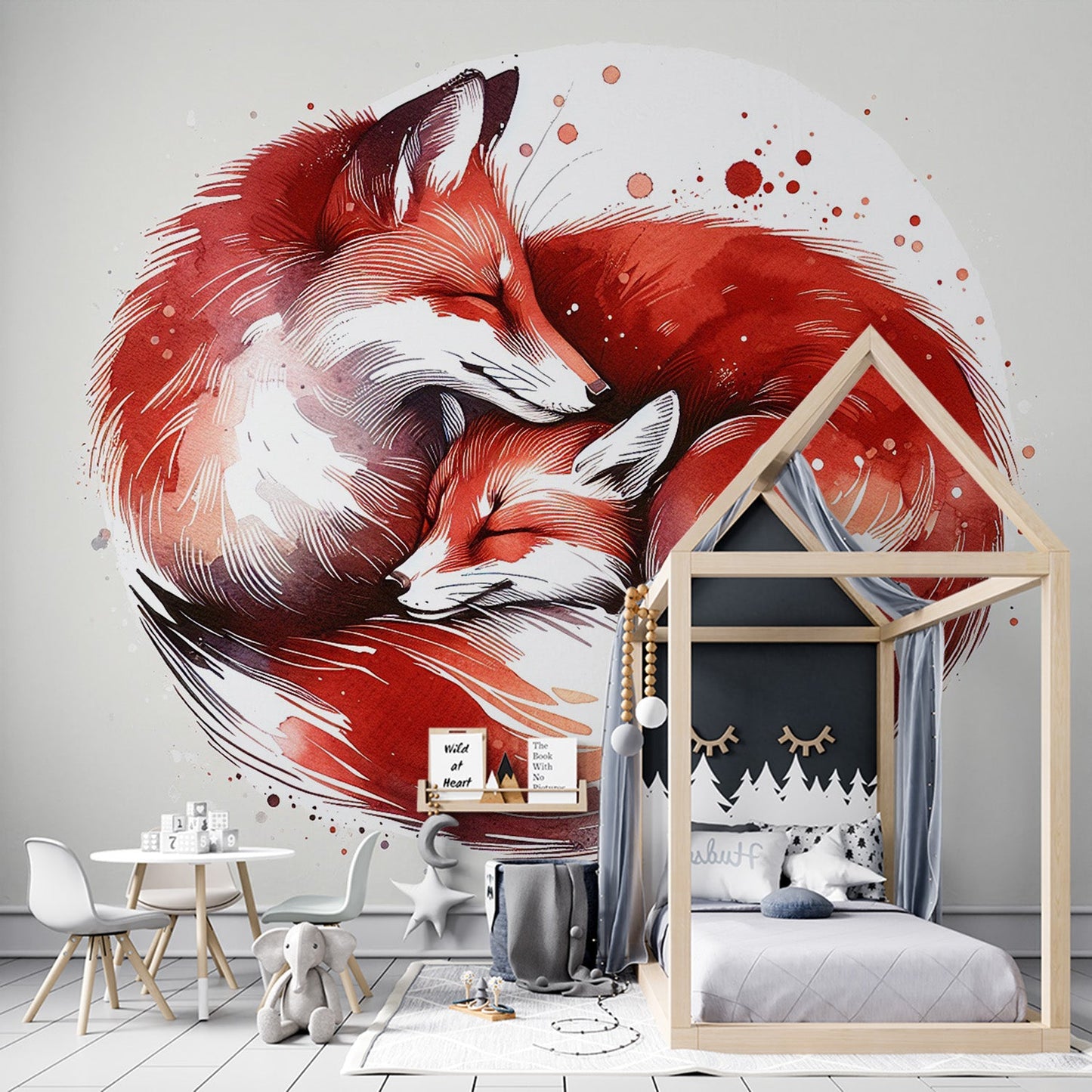 Fuchs Tapete | Rotfuchs-Paar in Aquarell