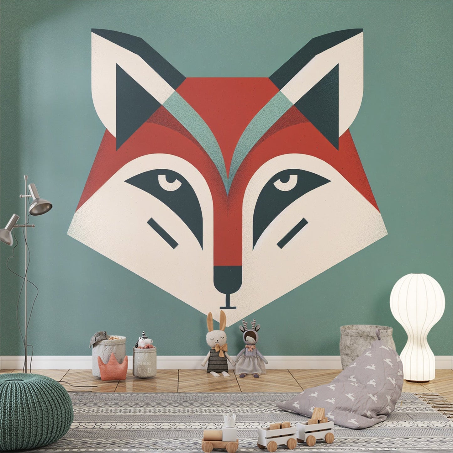 Fuchs Tapete | Geometrisch mit mintgrünem Hintergrund