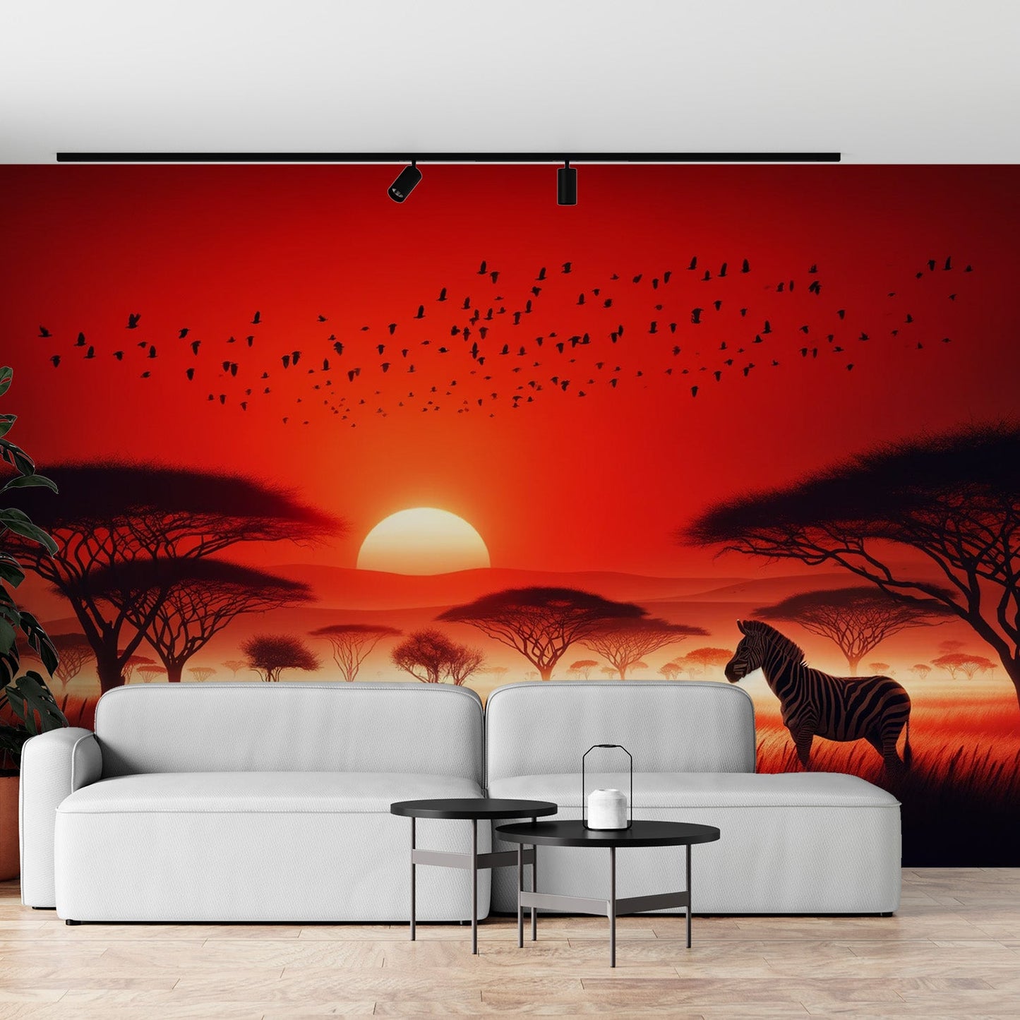 Tapete Afrika | Zebra mit Sonnenuntergang