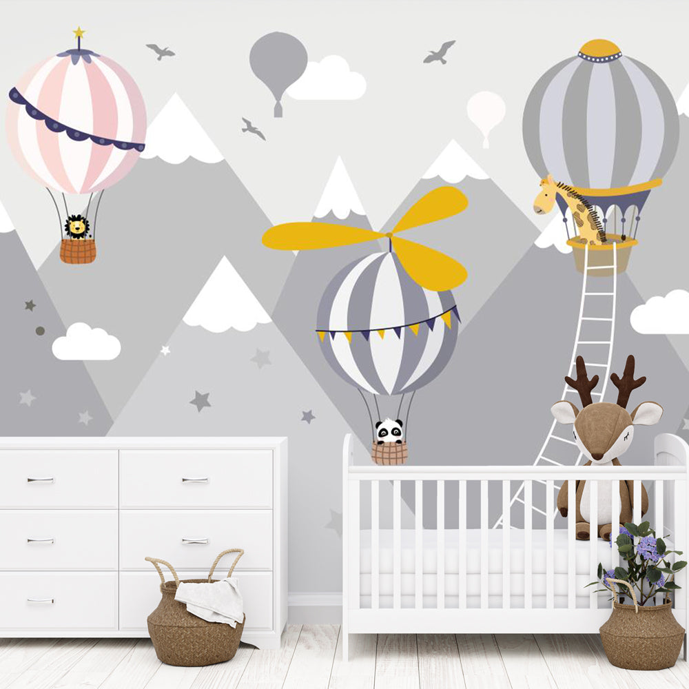Tapete Kinderzimmer | Heißluftballon und Berge Nr. 019