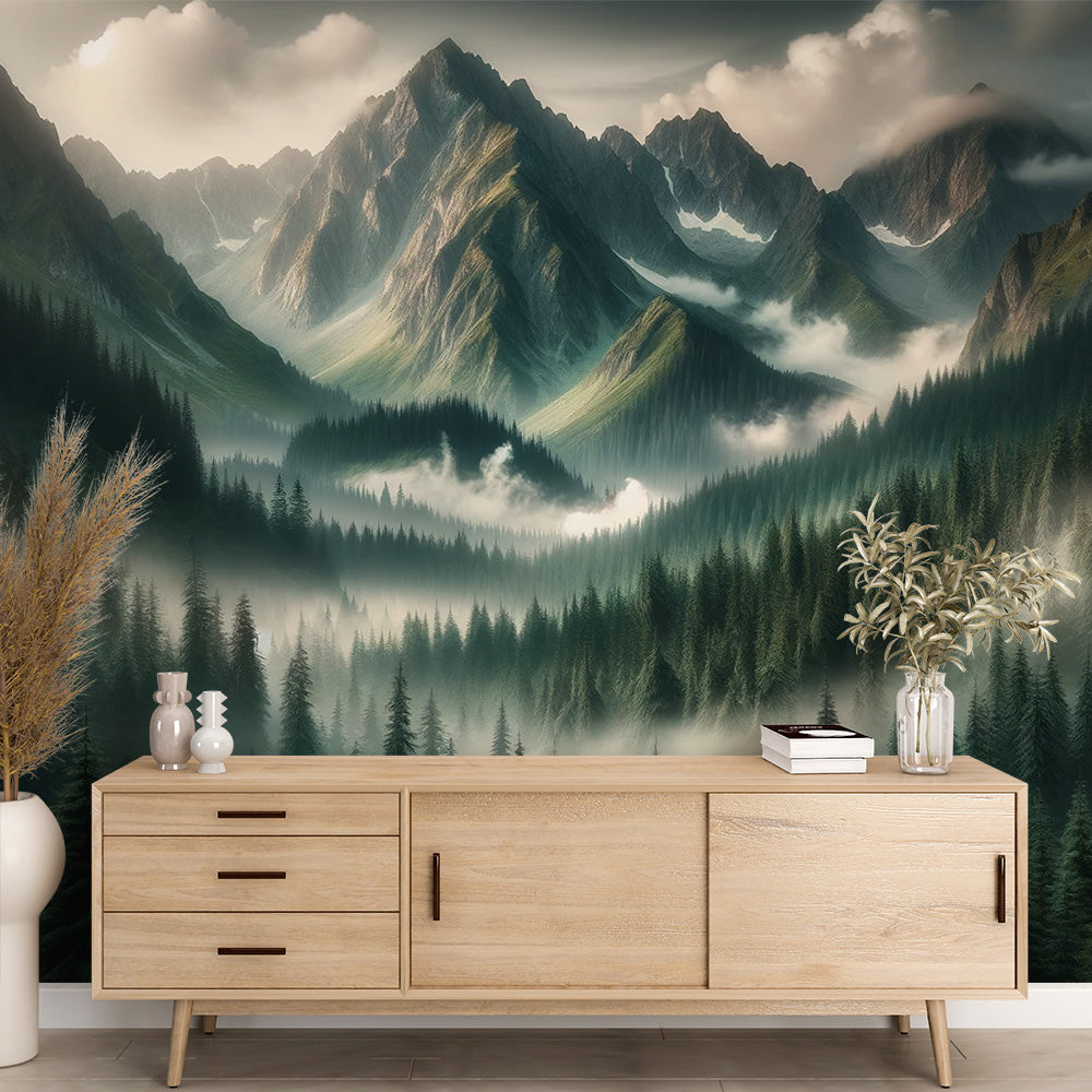 Tapete Baum | Berg- und Tannenillustration