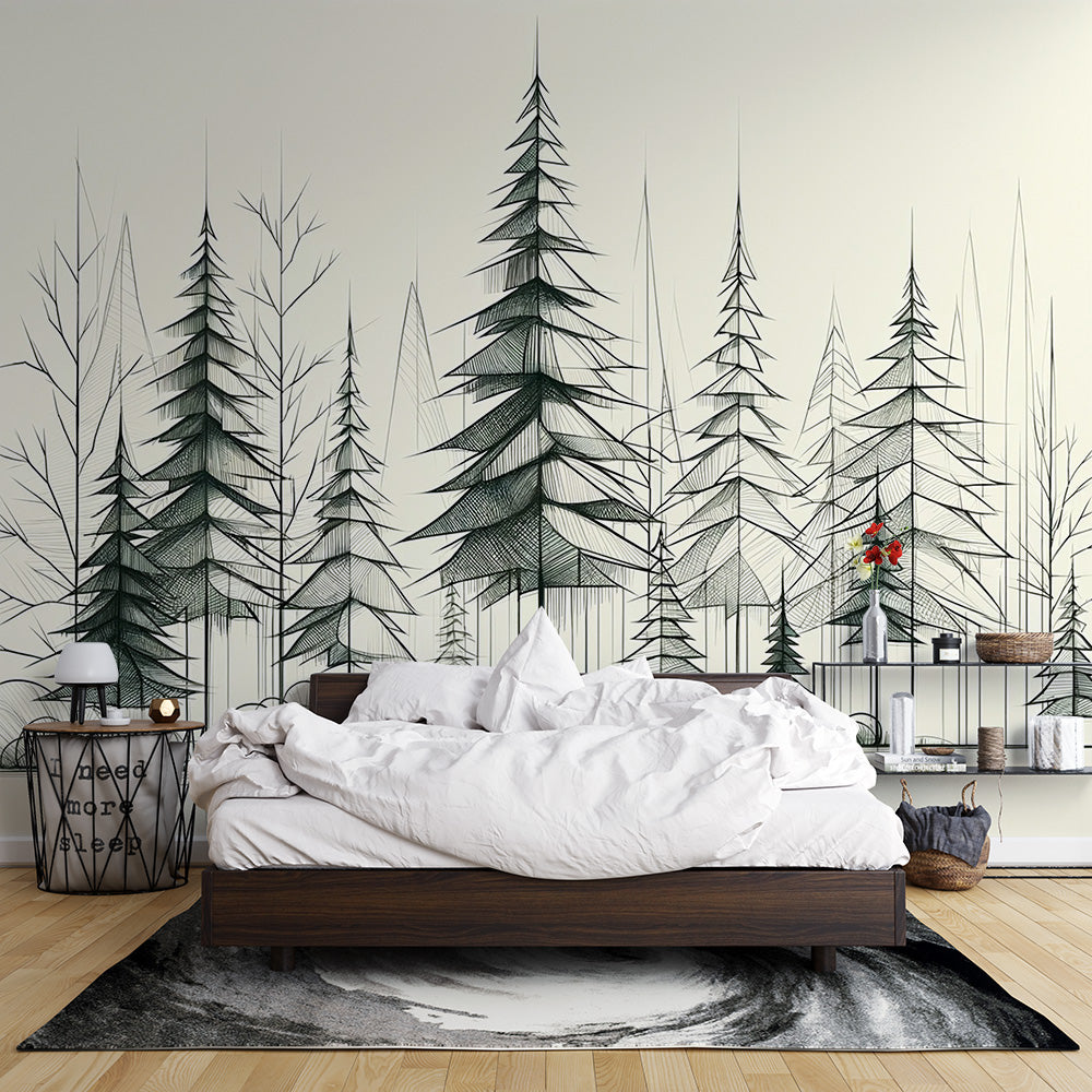 Tapete Baum | Skizze eines Tannenwaldes