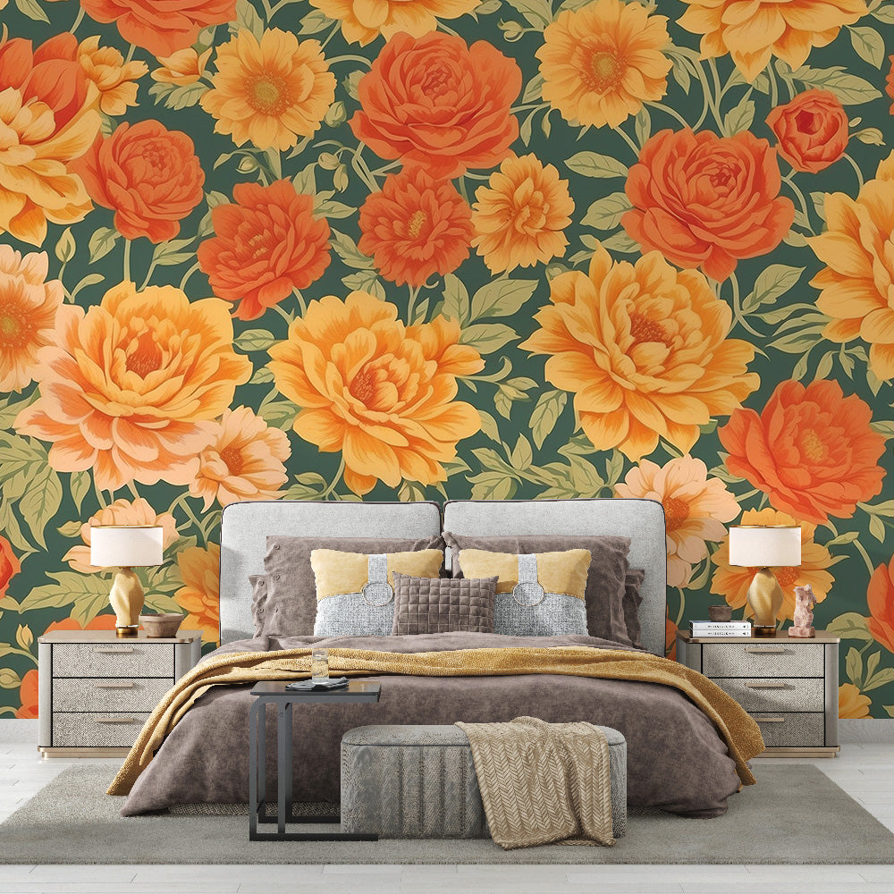 Tapete Blumen Vintage | Bunte Retro-Tapete