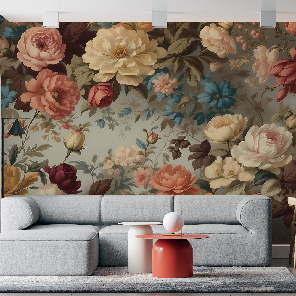 Tapete Blumen Vintage | Große Feldblumen-Tapete