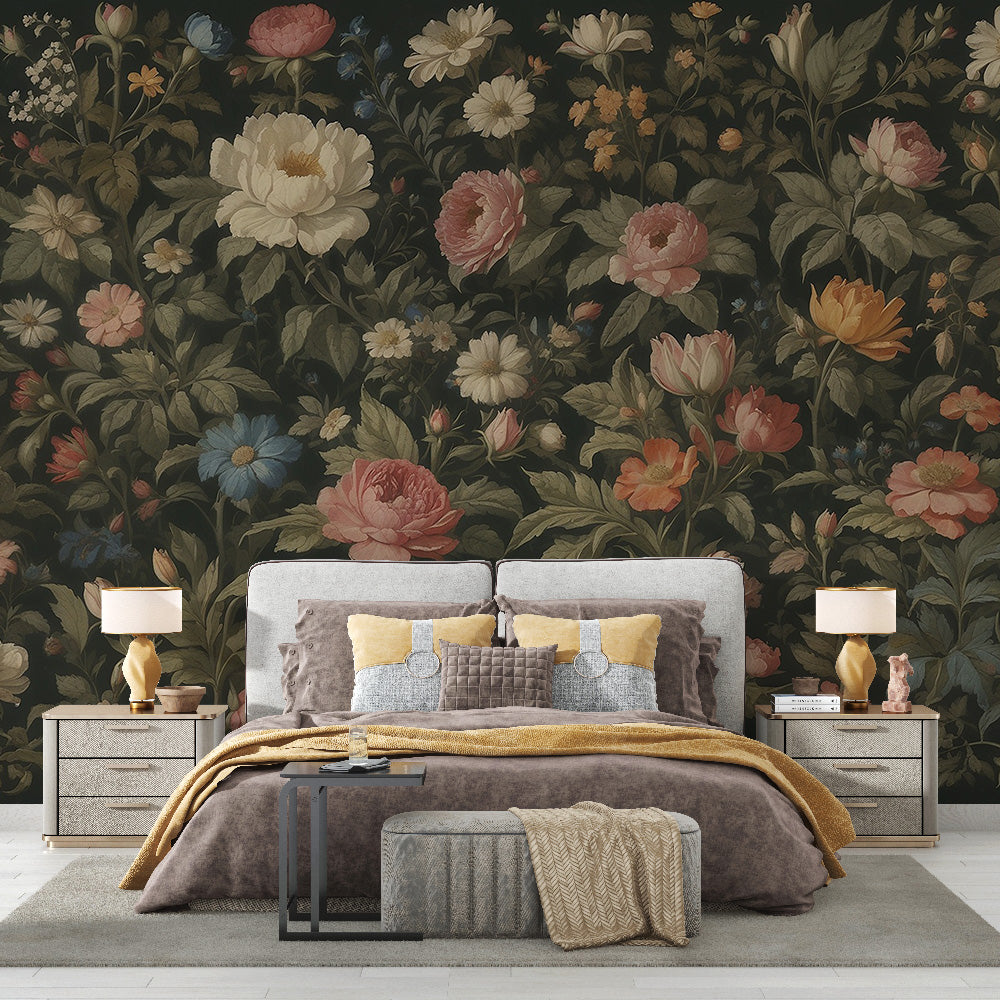 Tapete Blumen Vintage | Mattes und Retro-Tapete