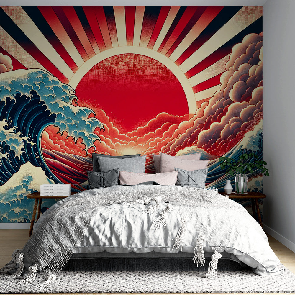 Japanische Tapete | Mit animierter roter Sonne
