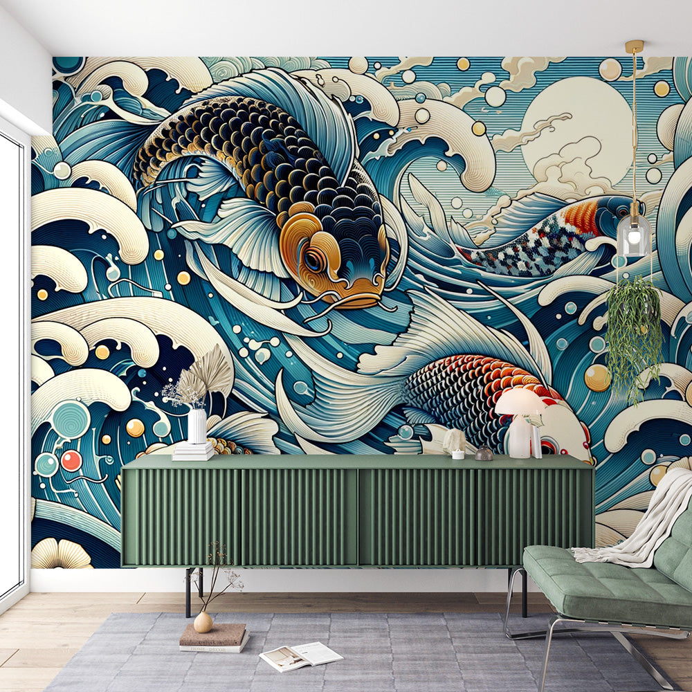 Japanische Tapete | Koi-Karpfen animiertes Design